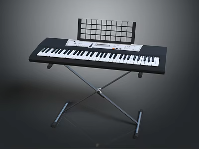 Black Electronic Keyboard Instrument with Sturdy Metal Stand and Music Score Holder 3d model