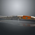Handcrafted Knife With Patterned Blade Wooden Handle And Blue Gemstone Decoration