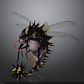 Fantasy Spiky Purple Animal With Transparent Wings Long Tentacles And Yellow Spots