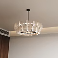 Modern White Leaf Design Circular Chandelier in Living Room Interior with Brown Wooden Cabinet