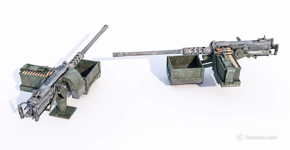 Vintage Military Artillery Weapons Featuring Long Barrels And Metal Bases 3d model 