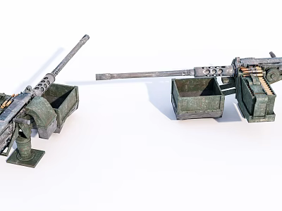Vintage Military Artillery Weapons Featuring Long Barrels And Metal Bases 3d model