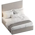 Double Bed With Light Gray Headboard White Pillows And Gray Throw Blanket 3d model