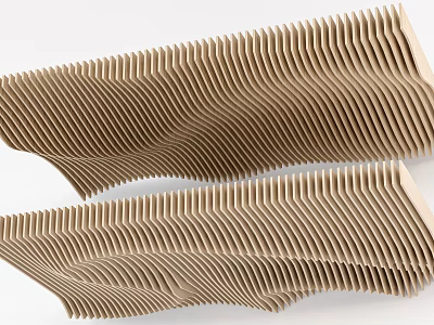 Modern Wave Shaped Ceiling Design With Layered Textured Wood Panels 3d model