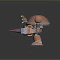 Copper Metallic Robot With Mechanical Arms Cone Weapon And Detailed Leg Structure