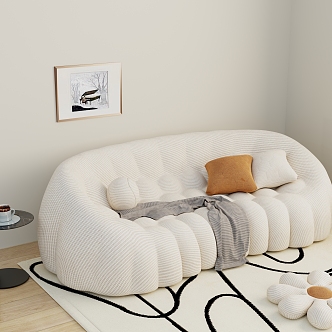 Cream wind sofa decoration hanging picture carpet side table 3d model