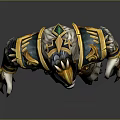 Mythical Bear Warrior Creature in Ornate Gold Green Armor with Spiked Horns and Sharp Claws