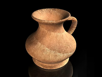 Handcrafted Traditional Brown Pottery Vase With Textured Surface And Handle 3d model