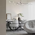 Modern Living Dining Room Interior With White Sofa Table Pendant Light Large Windows And Curtains