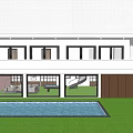 Modern Detached Villa Exterior With Spiral Staircase Lawn Trees And Balcony
