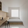 Modern Tatami Bedroom Interior With Built in Desk White Cabinets And Window Blinds