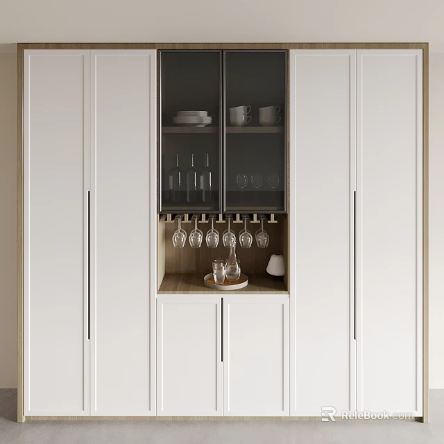 Modern White Sideboard With Glass Doors Wine Glass Holders And Storage Cabinets 3d model 