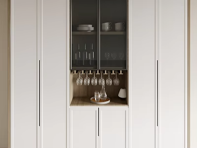 Modern White Sideboard With Glass Doors Wine Glass Holders And Storage Cabinets 3d model