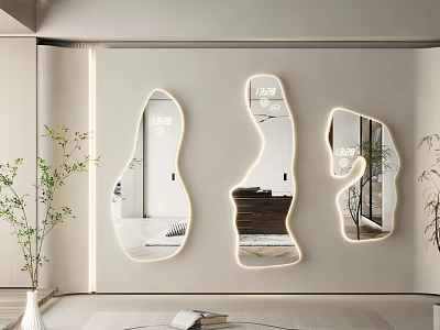 Modern Interior Decor With Abstract Shaped LED Backlit Wall Mounted Mirrors 3d model