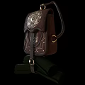 Classic Vintage Leather Backpack Featuring Golden Ornate Patterns And Green Scrolls 3d model