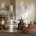 Vintage Candle Lamps With Various Designs Brass Silver Black Red Bases And Glass Shades