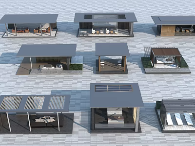Various Modern Outdoor Pavilion Designs With Different Roofs Seating And Materials 3d model