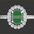 Elegant Silver Ring With Round Green Gemstone And Sparkling Diamond Accents