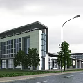 Modern Multi Story Office Building With Glass Curtain Walls And Parking Area
