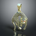 Gold Leopard Pendant Encrusted with Black Diamonds and Red Eye Gems