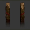 Wooden And Stone Decorative Pillars With Natural Wood Grain And Red Ropes Design