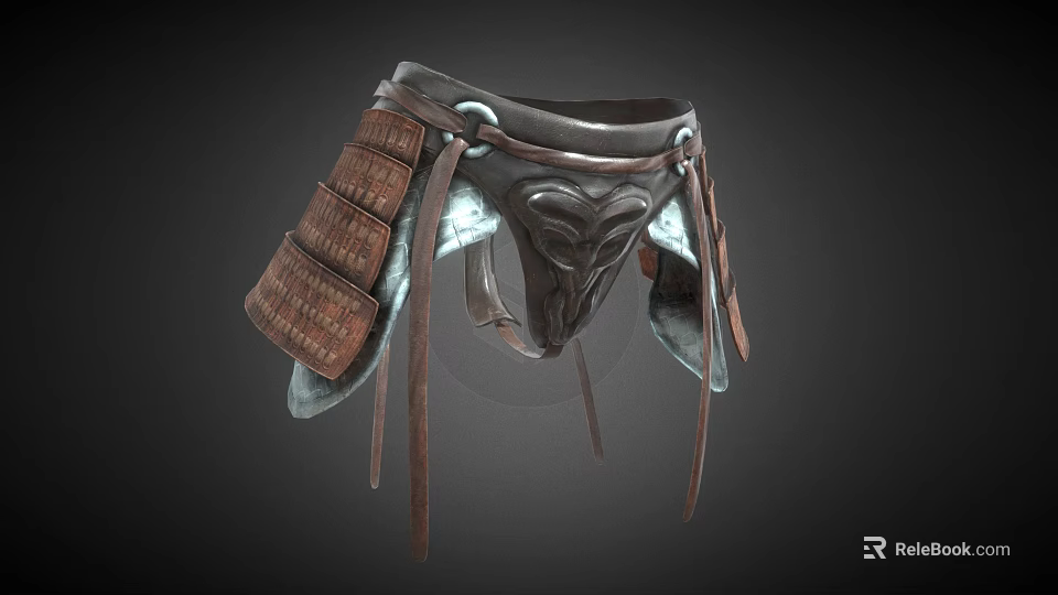 Traditional Leather Waist Belt With Decorative Metal Accents And Textured Design 3d model 