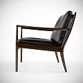 Modern Leisure Chair with Black Leather Upholstery and Wooden Armrests for Contemporary Living Space