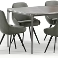 Modern Table And Chair Set With Grey Upholstered Chairs And Metal Frame Marble Top