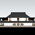 Traditional Chinese Architecture 3D Model With Black Roof And Wooden Railings