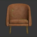 Orange Upholstered Armchair With Yellow Stains And Wooden Legs Vintage Style