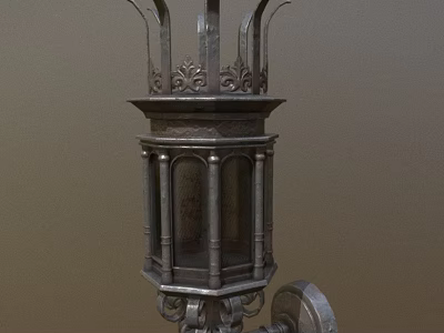 Classical Metal Wall Lamp With Ornate Decorative Details And Columnar Structure 3d model