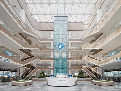 Spacious Hospital Outpatient Clinic Interior With Glass Elevator And Service Desk 3d model