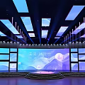 Future Themed Stage Design With Large Screen Pink Blue Lighting And Backdrop