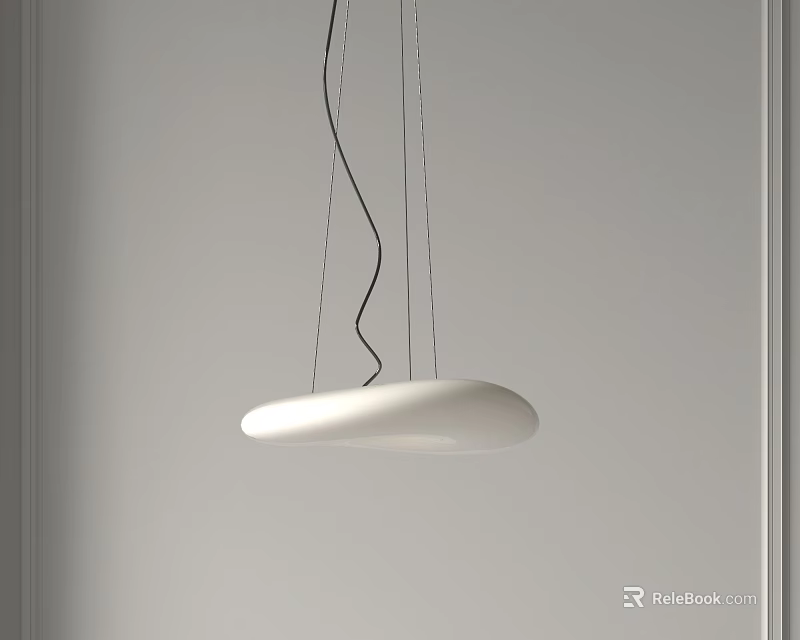 Modern Minimalist Chandelier With White Curved Shade And Black Hanging Cables 3d model 