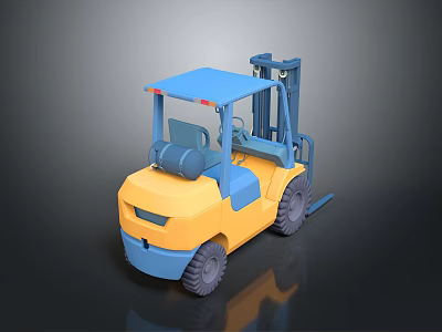 Yellow Forklift Truck With Blue Roof And Front Forks 3D Rendering Design 3d model
