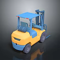 Yellow Forklift Truck With Blue Roof And Front Forks 3D Rendering Design