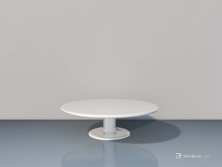 White Round Table With White Base On Gray Floor And Gray Wall 3d model 