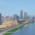 Aerial Urban Planning With High Rise Buildings Green Spaces Waterfront And Road Networks