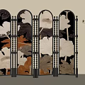 Elegant Screen Style Room Divider With Black Frame And Colorful Leaf Patterns 3d model