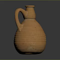 Terracotta Clay Jug With Striped Pattern Curved Handle And Smooth Texture 3d model