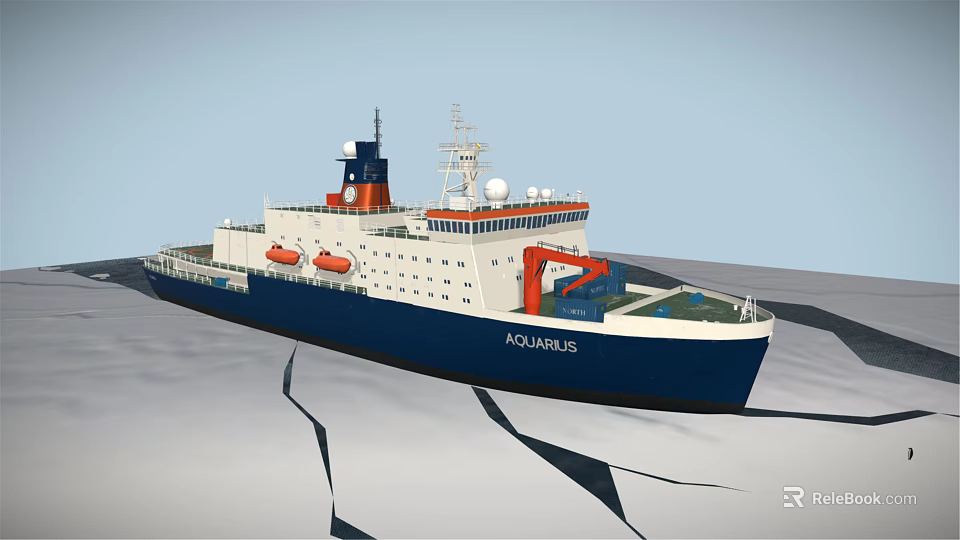 Aquarius Yacht Sailing On Icy Sea With Cracked Surface 3d model 
