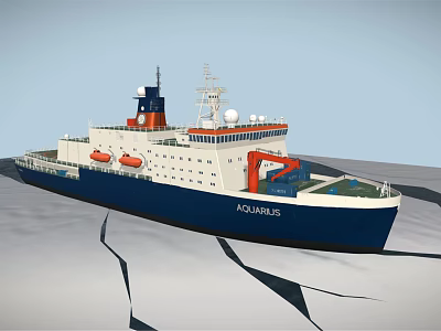 Aquarius Yacht Sailing On Icy Sea With Cracked Surface 3d model