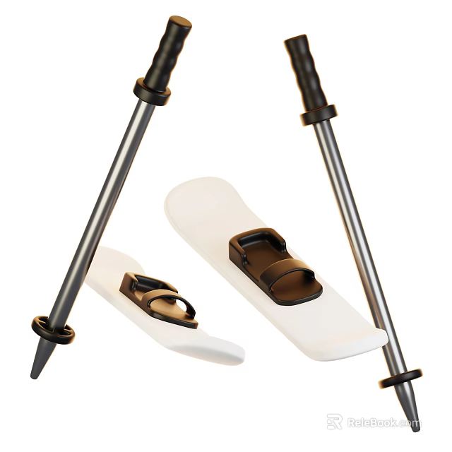 Lightweight Snowshoes With Secure Strap Bindings And Adjustable Aluminum Ski Poles 3d model 