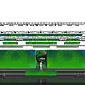 Stage Setup With Yellow Lights Green Background 2024 Text And Person Center