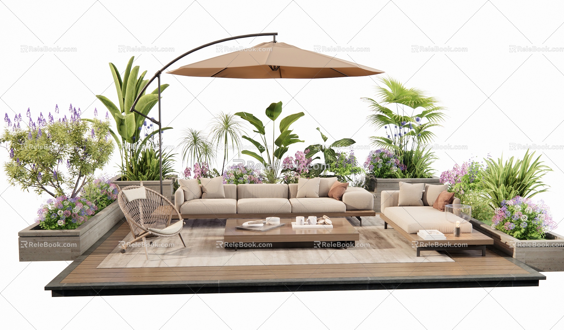 Modern Outdoor Sofa Patio Sofa Flower Pool Flower Plant Plant Combination 3d model