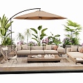 Modern Outdoor Sofa Patio Sofa Flower Pool Flower Plant Plant Combination 3d model