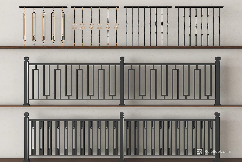 Various Design Railings with Metal Bars and Decorative Patterns for Home Use 3d model 