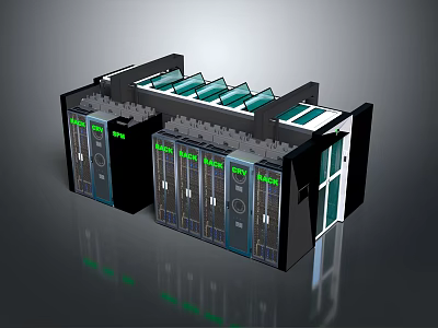 Dell Black Office Furniture Cabinet With Glass Door Multiple Units Green Accents 3d model