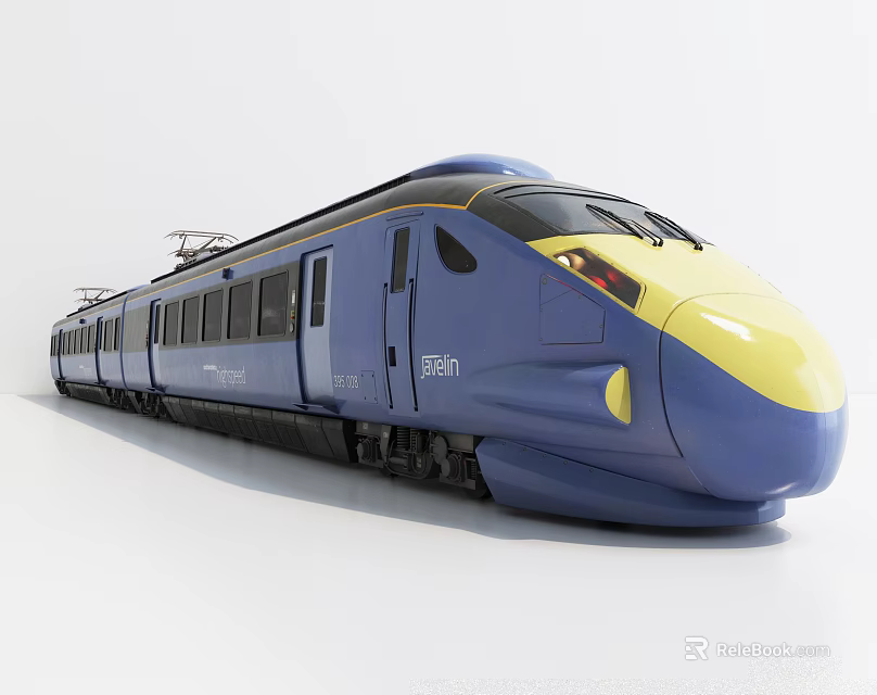 Blue and Yellow Modern High Speed Train with Streamlined Design in Japan 3d model 