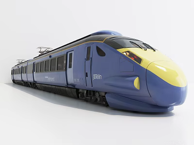 Blue and Yellow Modern High Speed Train with Streamlined Design in Japan 3d model